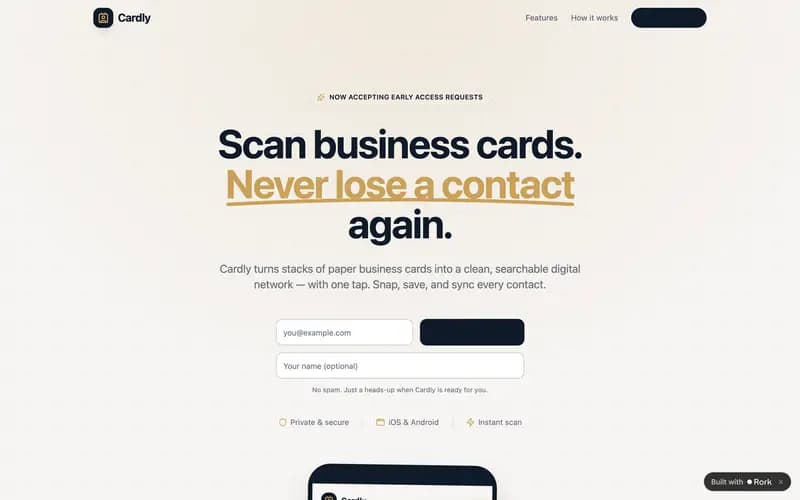 Cardly Landing website preview