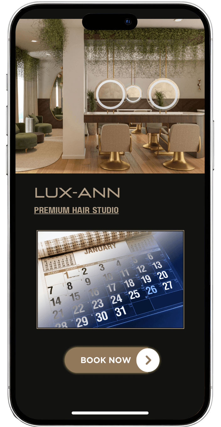 LUX-ANN salon booking site on an iPhone